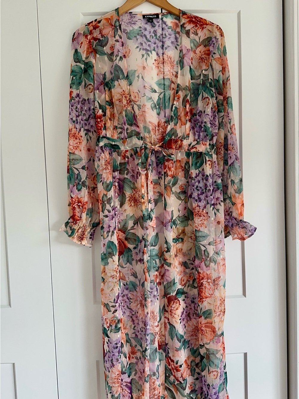 Express Floral Sheer Kimono in Orange, Green & Lavender